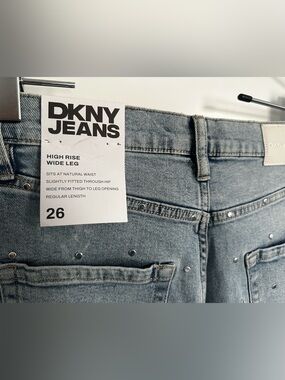 DKNY Light Blue Studded High-Rise Wide Leg Jeans